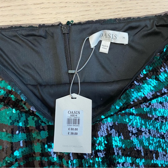 OASIS Sequins Mini Skirt, Green/Black, Lined, Women's (US M) NWT - Picture 3 of 6